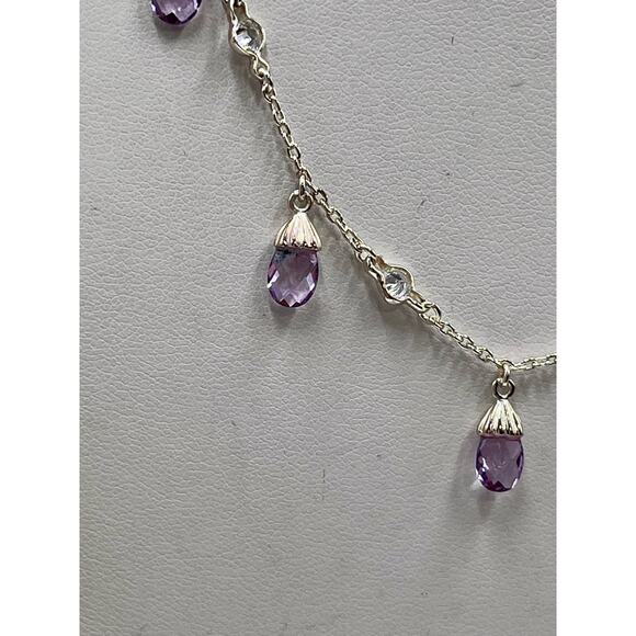 Signed L J Sterling Silver Amethyst Briolette Drop Necklace February Birthstone - Picture 3 of 13